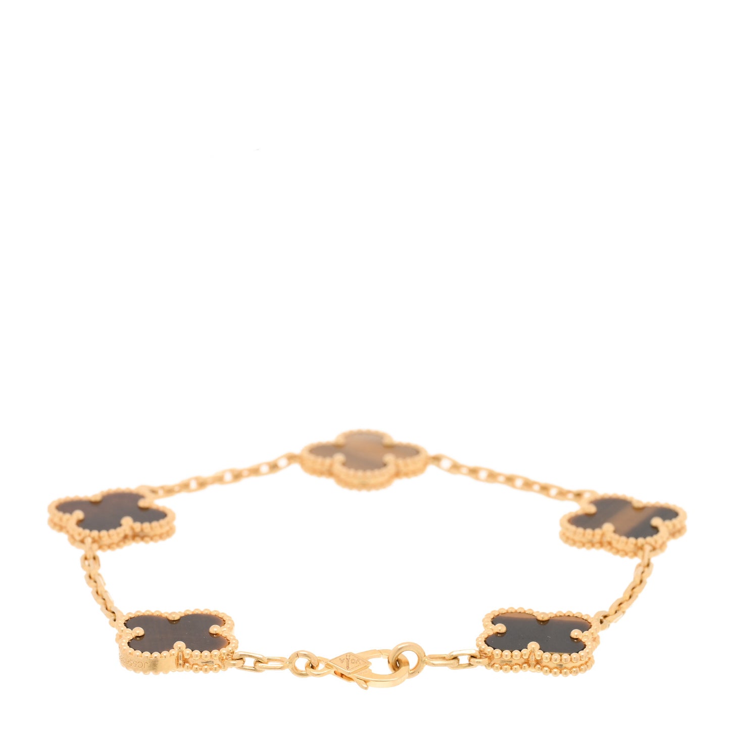 18K Yellow Gold Tiger Eye 5 Motifs Vintage Alhambra Bracelet