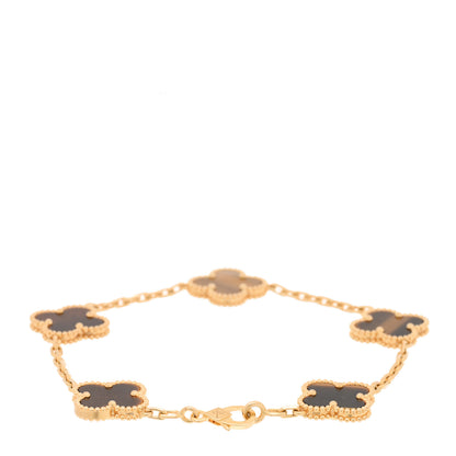 Van Cleef & Arpels 18K Yellow Gold Tiger Eye 5 Motifs Vintage Alhambra Bracelet 2 of 4