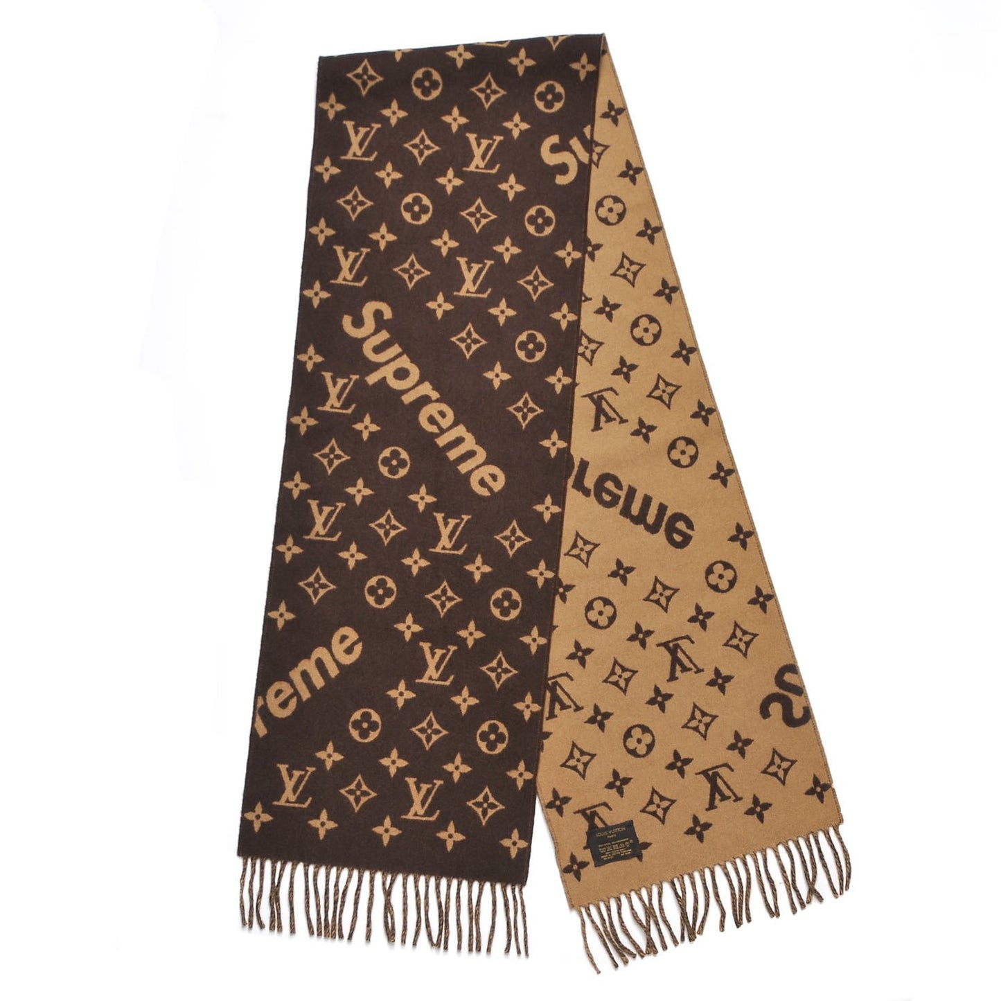 X SUPREME Wool Cashmere Monogram Scarf Brown