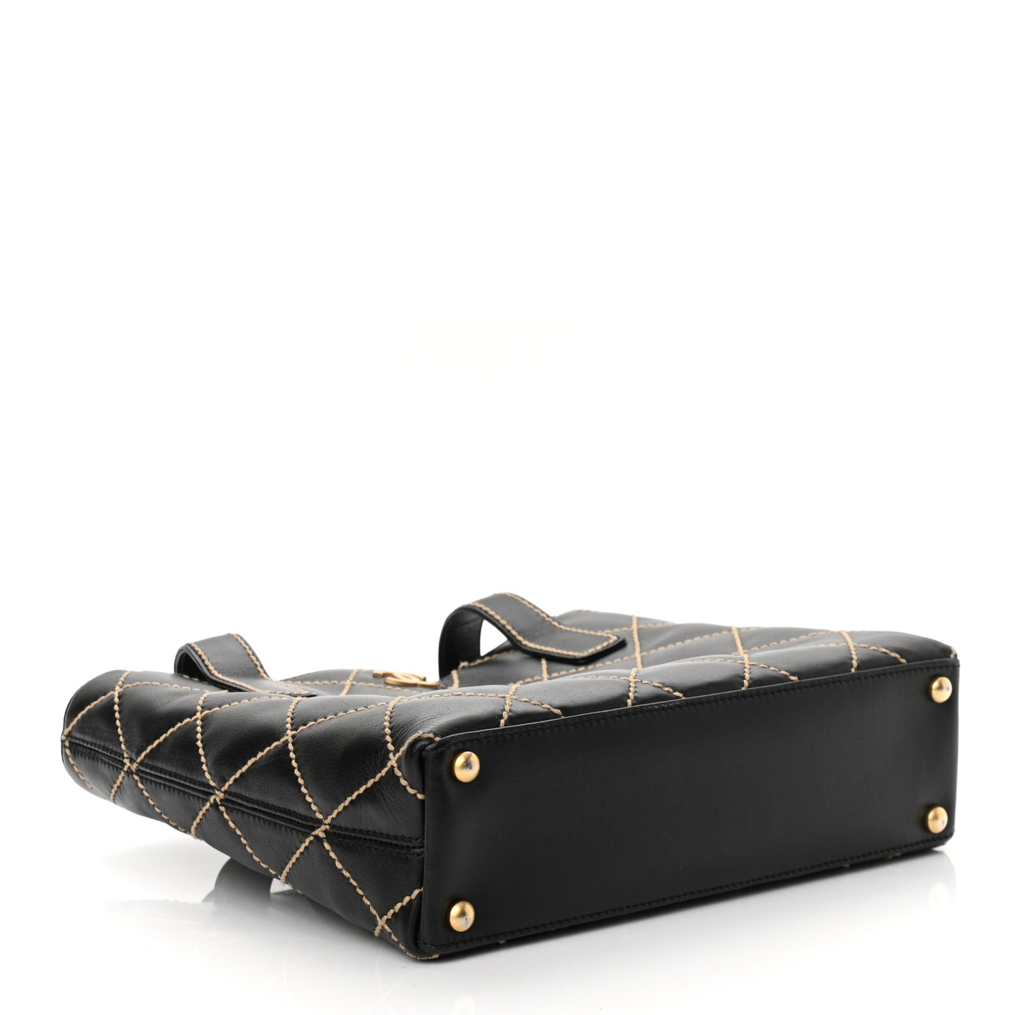 Calfskin Contrast Stitch Surpique Tote Black