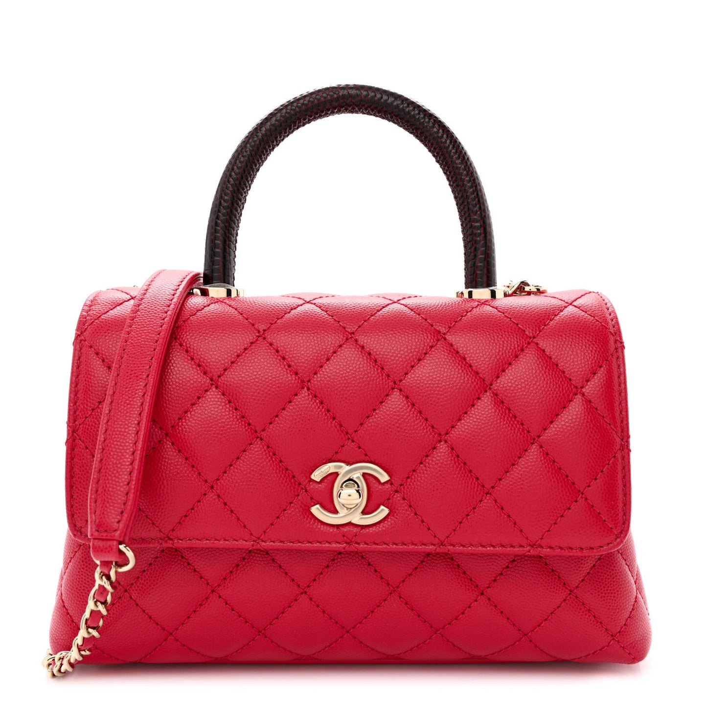 Caviar Lizard Embossed Quilted Mini Coco Handle Flap Dark Pink