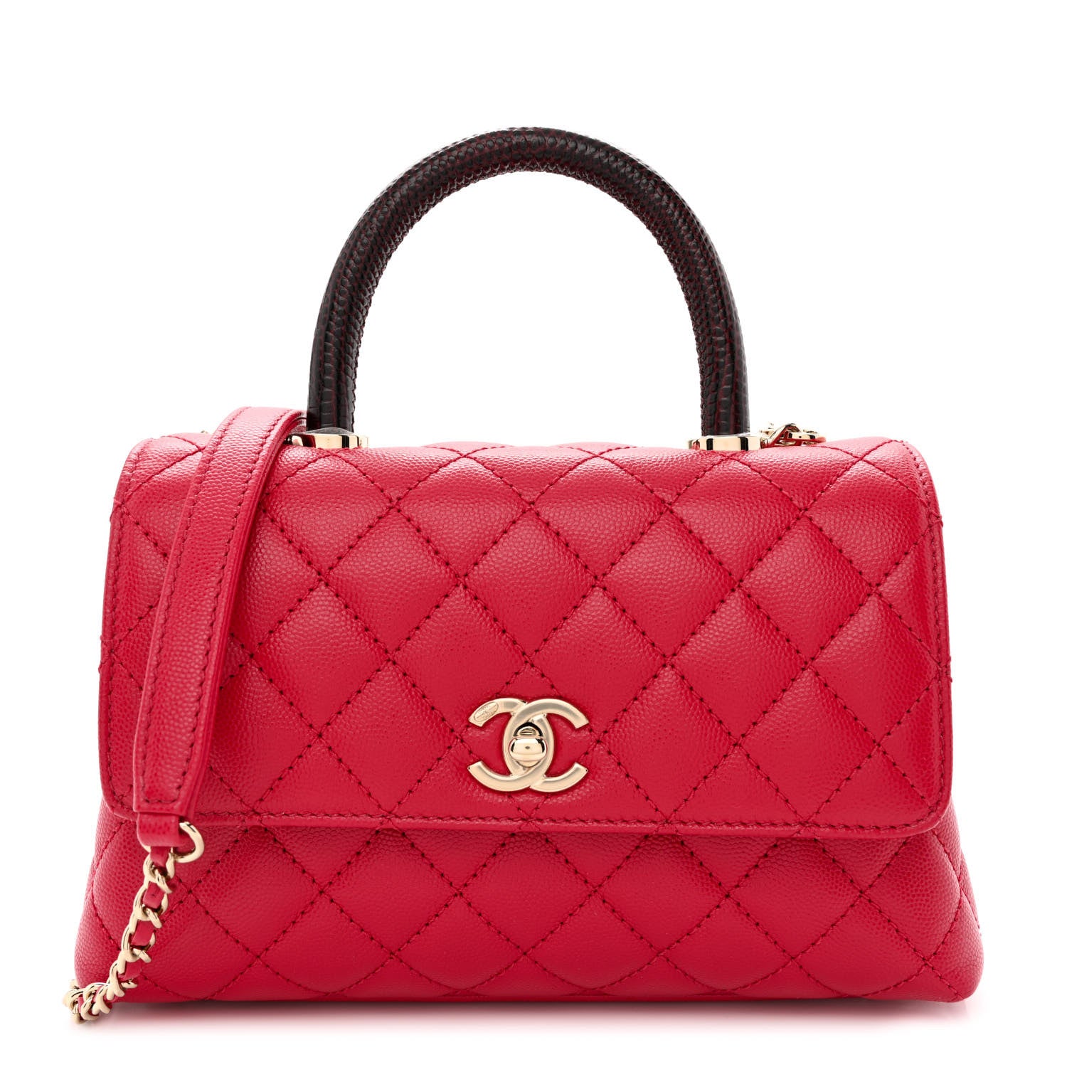 Chanel Caviar Lizard Embossed Quilted Mini Coco Handle Flap Dark Pink 1 of 10