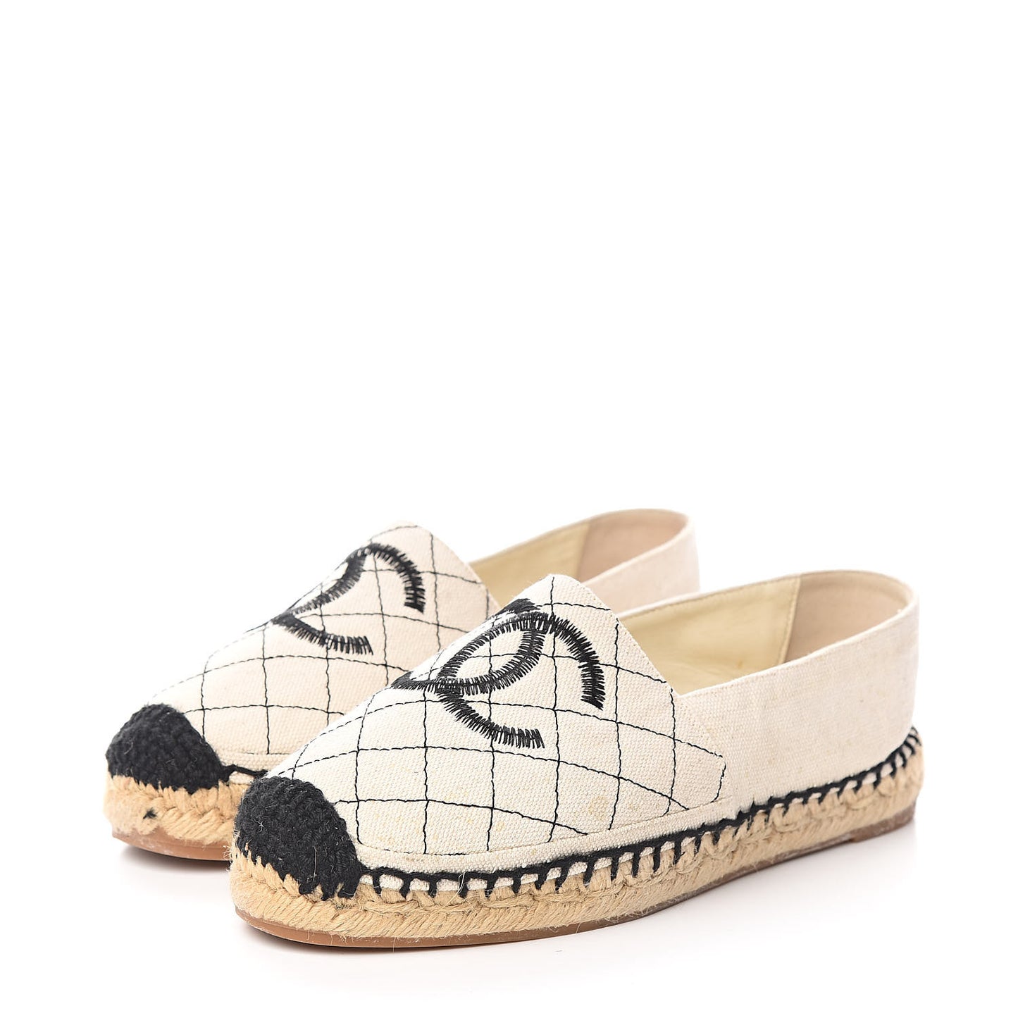 Fabric Biarritz CC Espadrilles 36 Beige Black