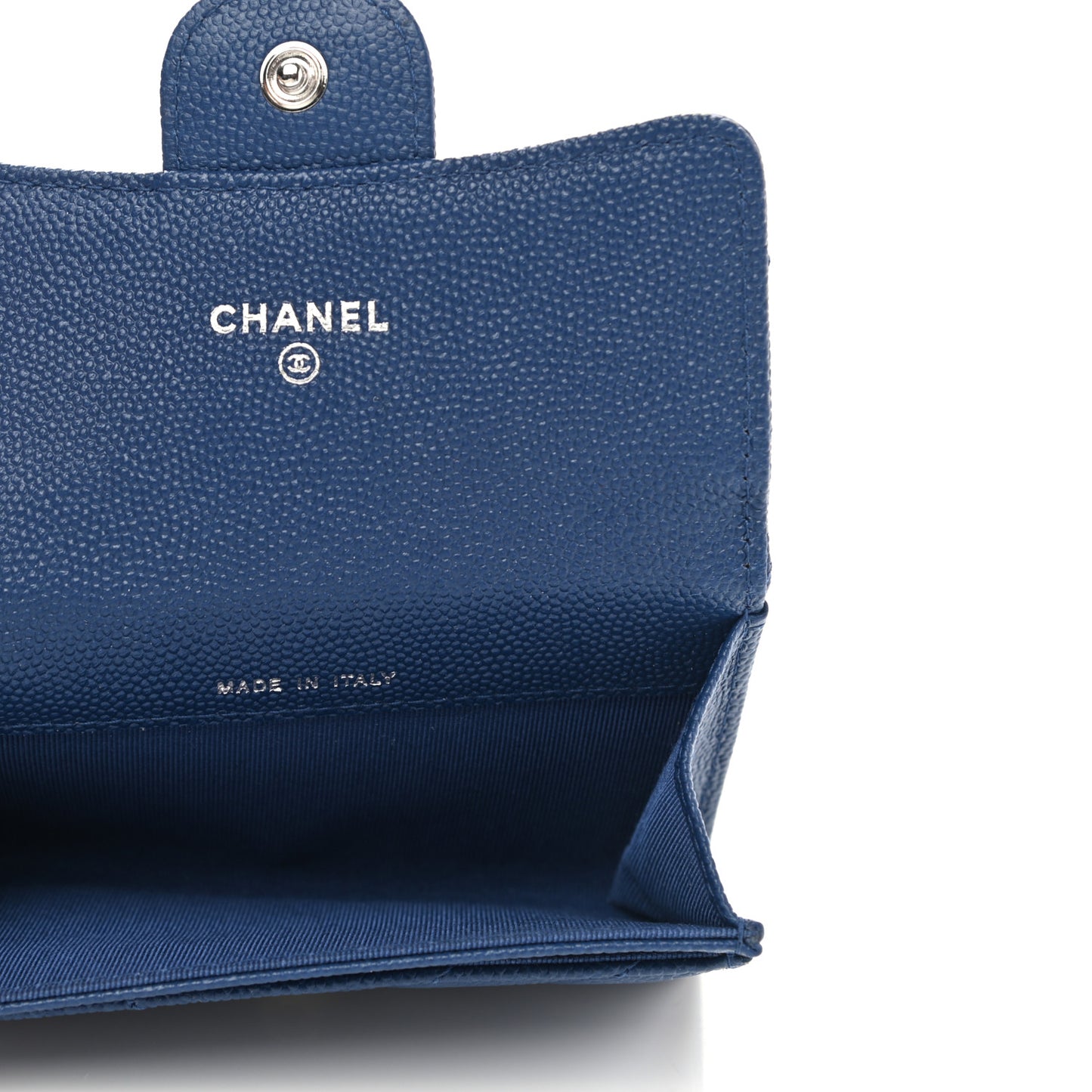 Caviar Chevron Quilted Flap Card Holder Dark Blue