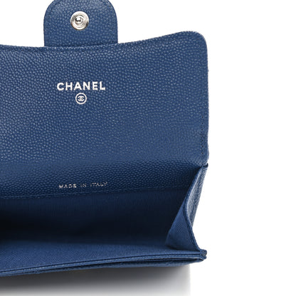Chanel Caviar Chevron Quilted Flap Card Holder Dark Blue 5 of 9