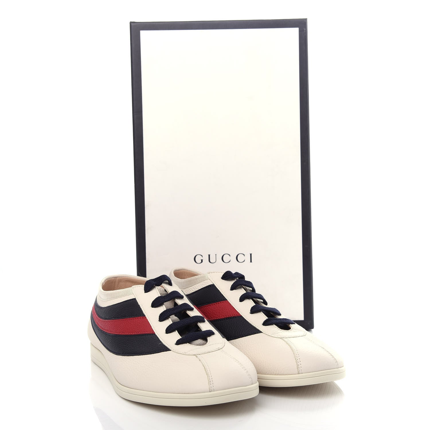 Gucci Calfskin Mens Web Falacer Sneakers 10.5 White Blue 9 of 9