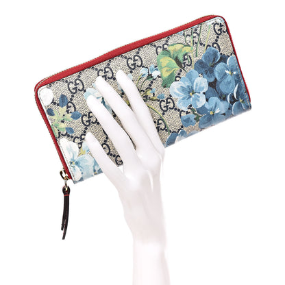 Gucci GG Supreme Monogram Blooms Zip Around Wallet Blue Red 2 of 8