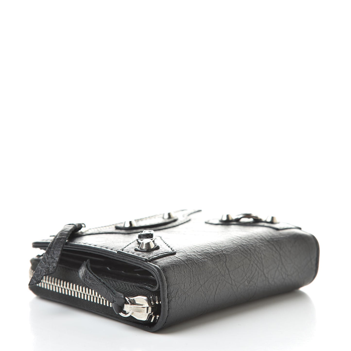 Agneau Classic Silver Hardware Compact Wallet Black