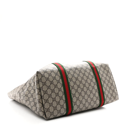 Gucci Tender GG Supreme Monogram Textured Dollar Calfskin Web Tote Beige Ebony New Acero 3 of 9