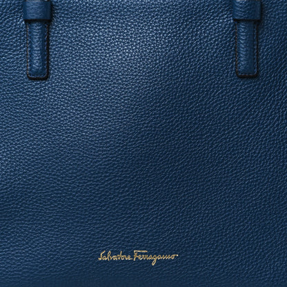 Salvatore Ferragamo Hammered Calfskin Double Handle Medium Amy Tote Blue Beige 7 of 9