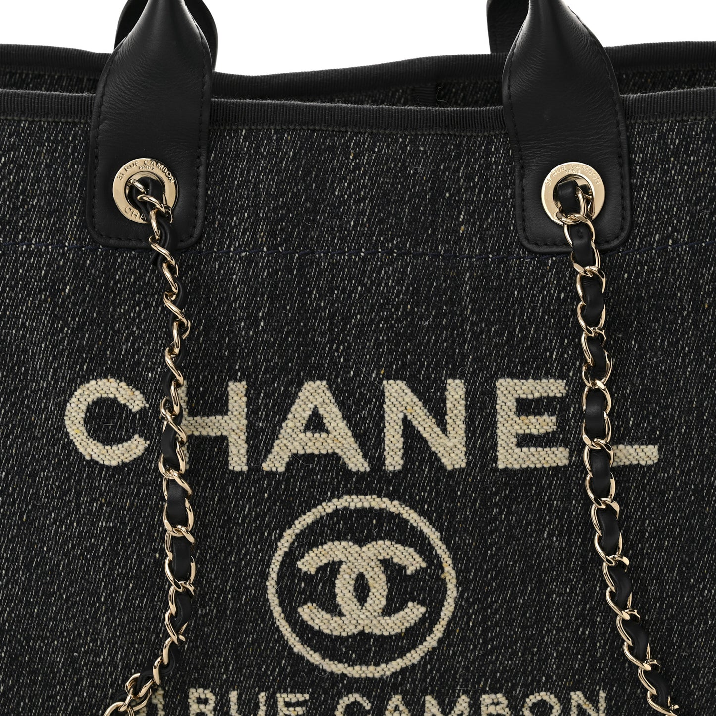 Denim Small Deauville Tote Dark Blue White
