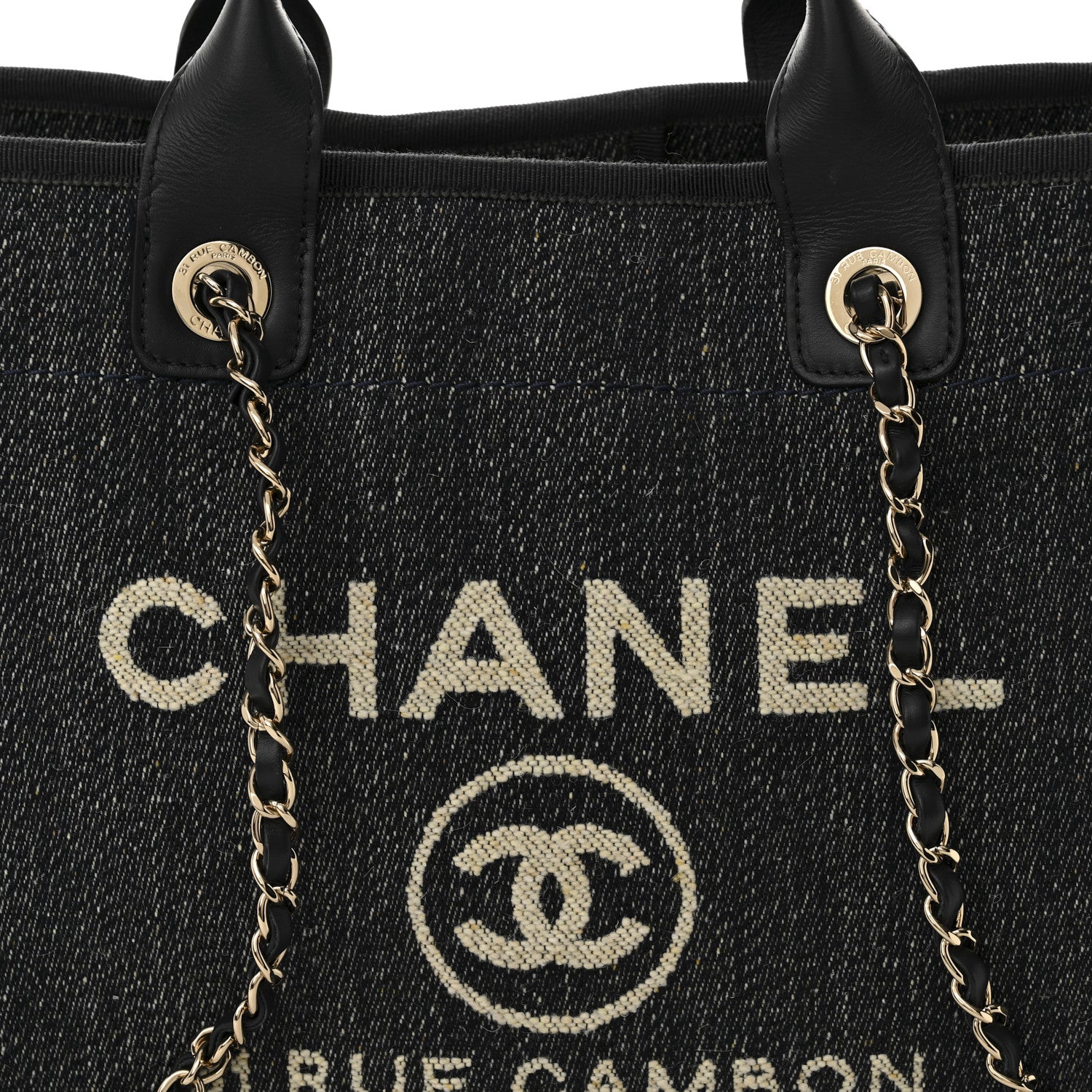Chanel Denim Small Deauville Tote Dark Blue White 8 of 12