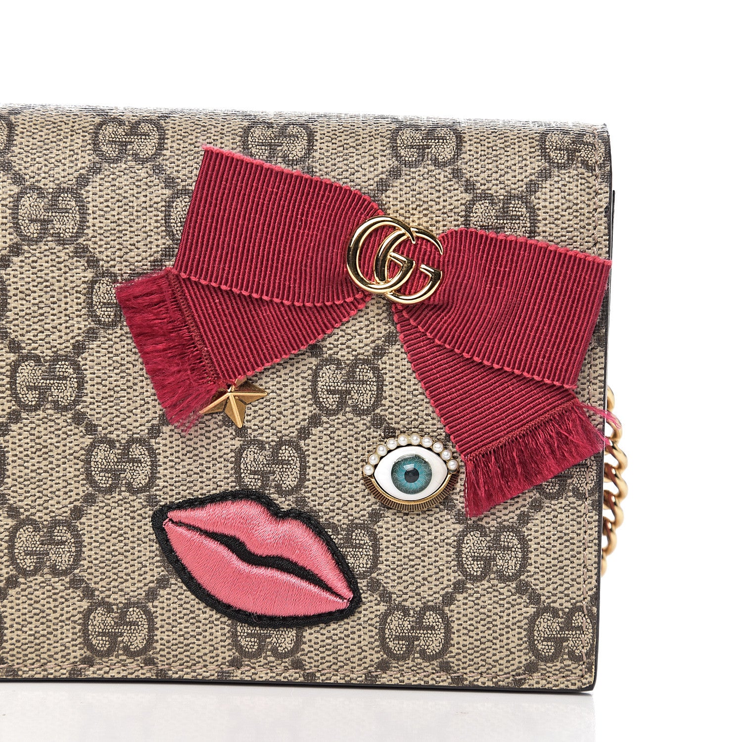 Gucci GG Supreme Monogram Face Embroidered Chain Wallet Pink 9 of 10