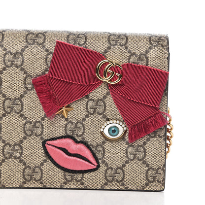 Gucci GG Supreme Monogram Face Embroidered Chain Wallet Pink 9 of 10