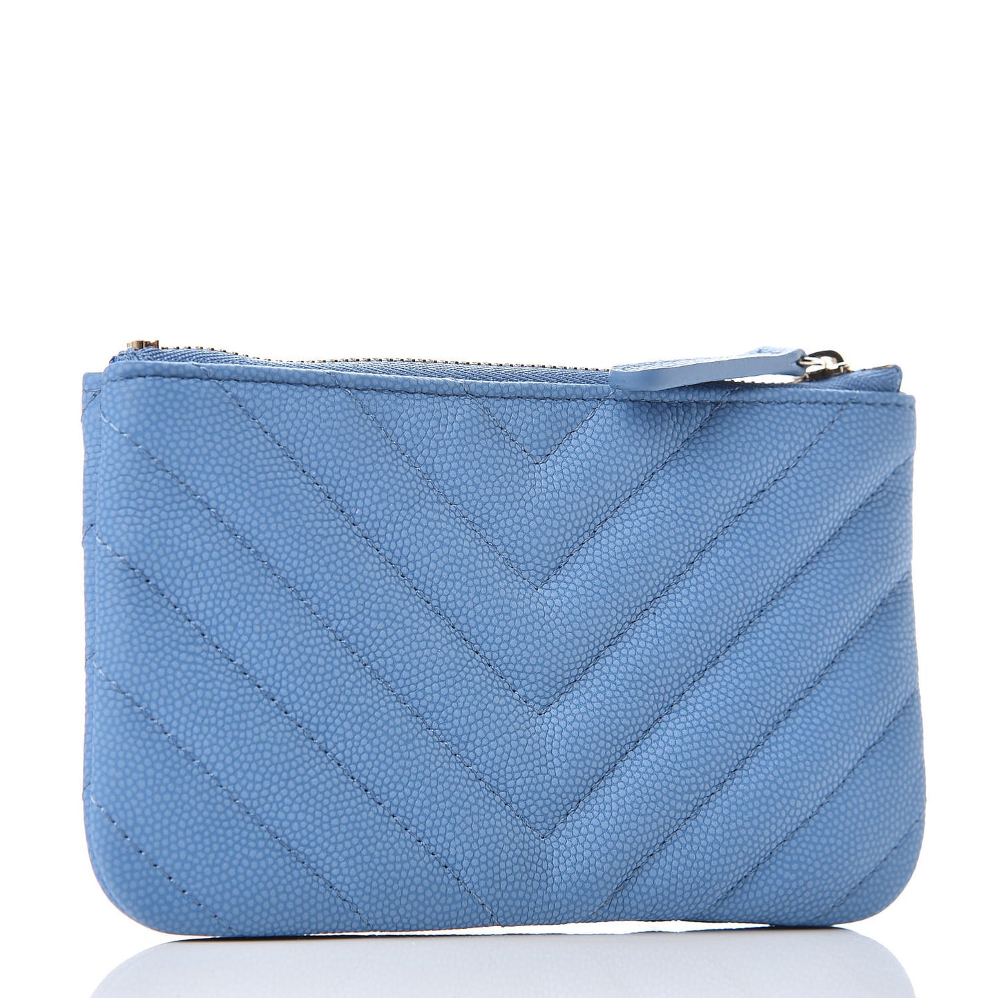 Caviar Chevron Quilted Small Cosmetic Case Blue