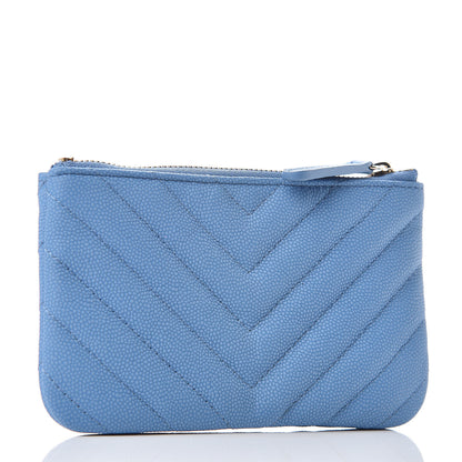Chanel Caviar Chevron Quilted Small Cosmetic Case Blue 3 of 8