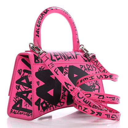 Balenciaga Smooth Calfskin Graffiti Hourglass Top Handle Bag XS Acid Fuchsia Black 5 of 36