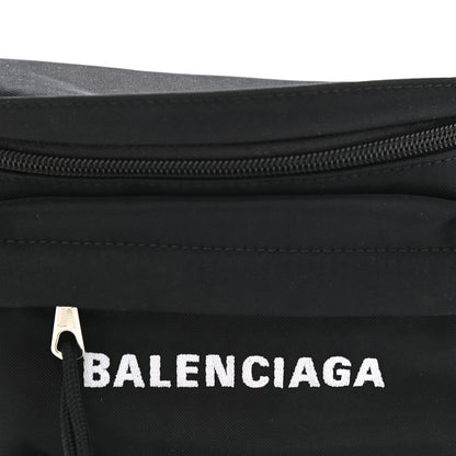 Balenciaga Sport Nylon Logo Embroidered Wheel Belt Bag Black White 9 of 11
