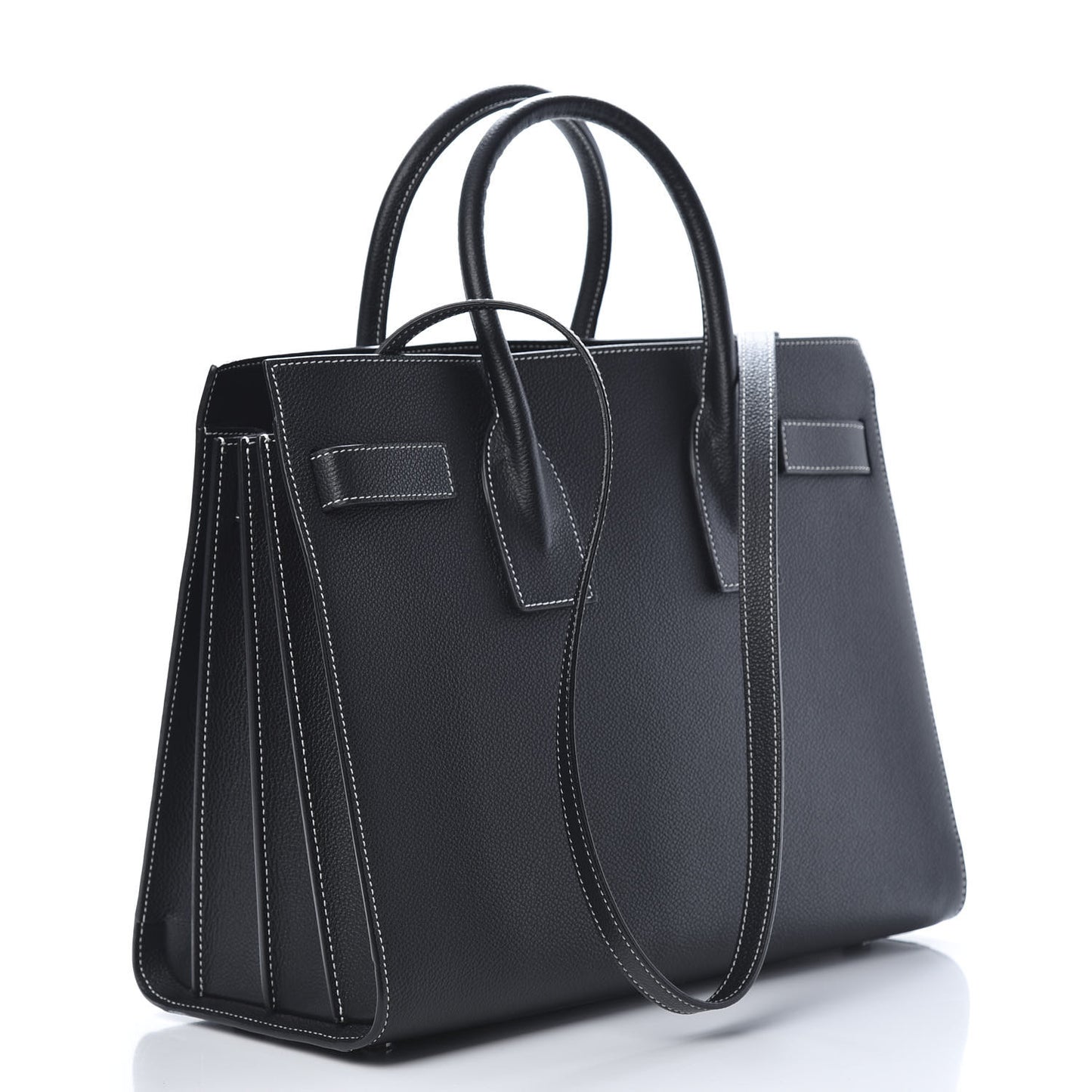 Grained Calfskin Topstitch Small Sac De Jour Black Porcelain
