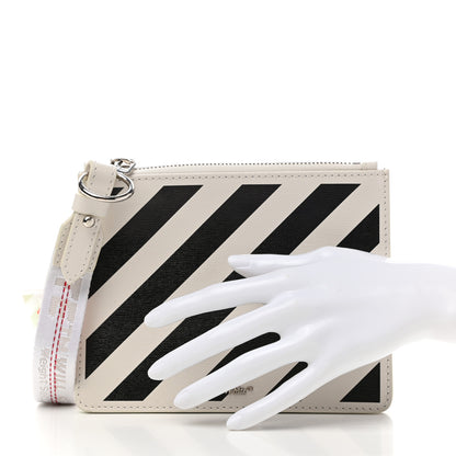 Off-White Saffiano Striped Diag Flat Pouch White Black 2 of 7