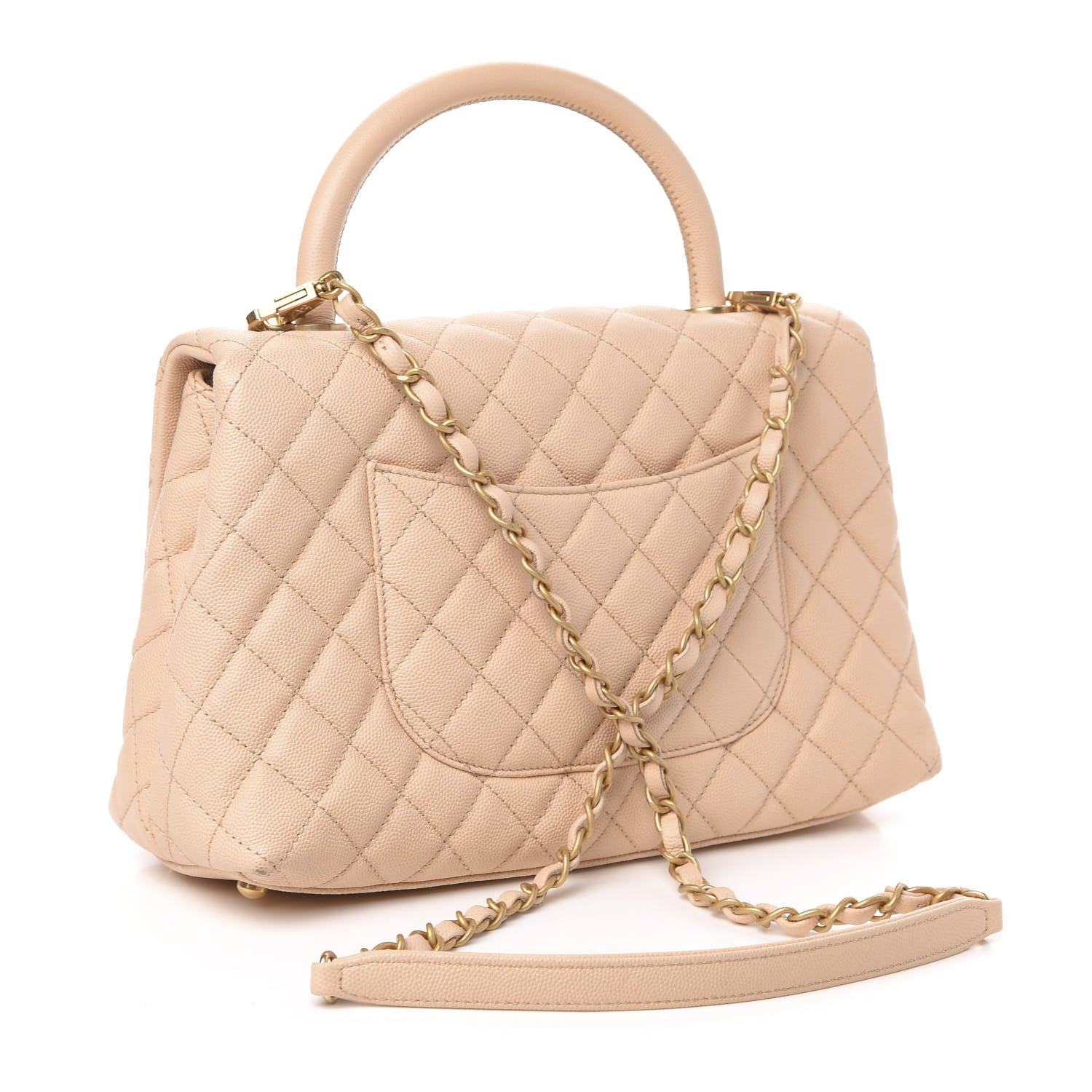 Chanel Caviar Quilted Small Coco Handle Flap Beige 3 of 12