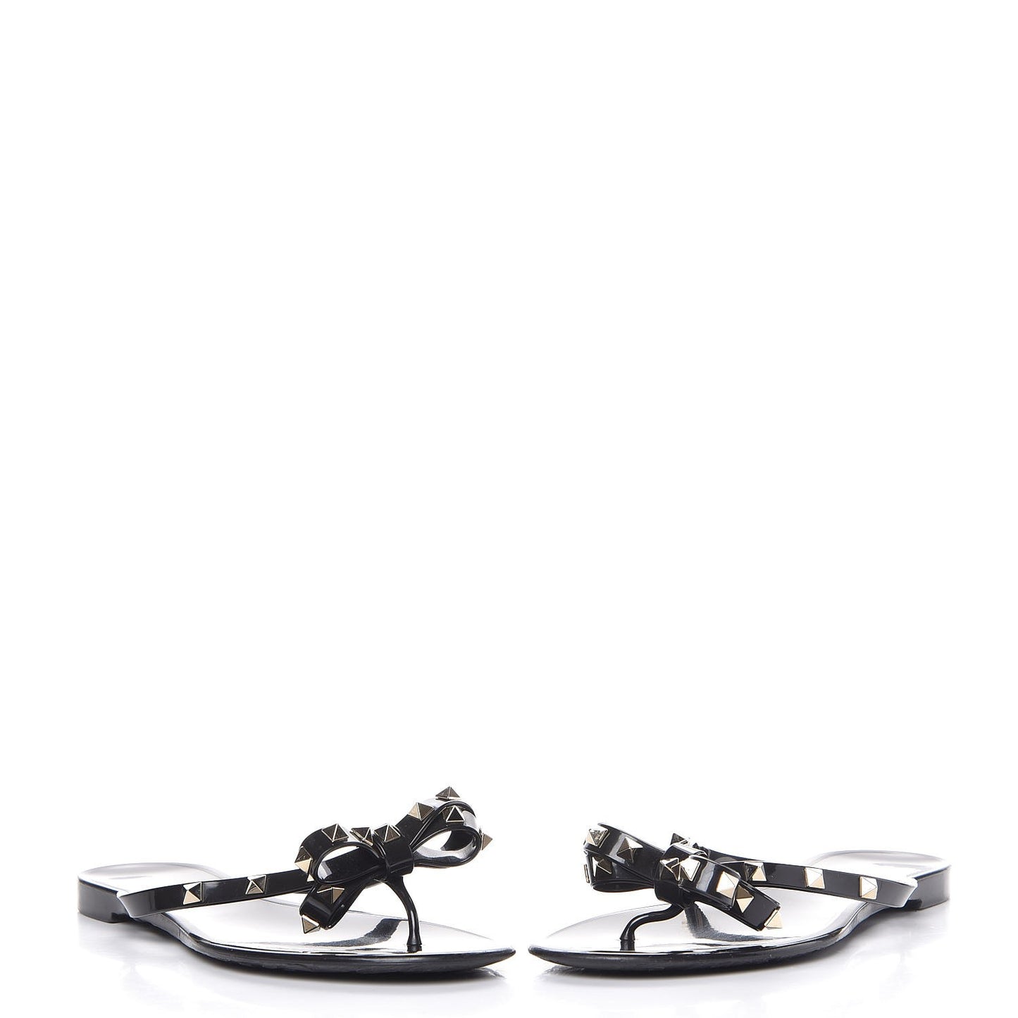 PVC Jelly Rockstud Bow Thong Sandals 41 Black