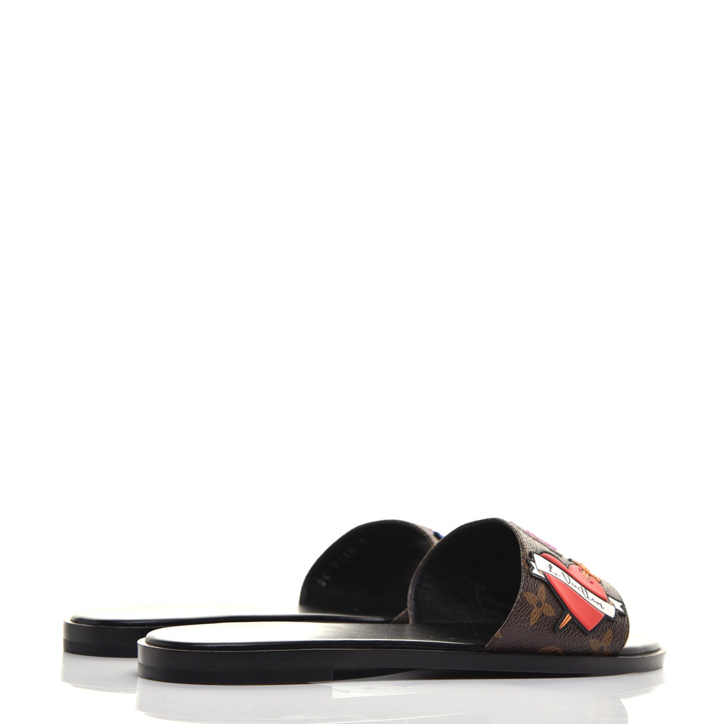 Patent Calfskin Monogram LV Black Heart Flat Mules 39 Cacao