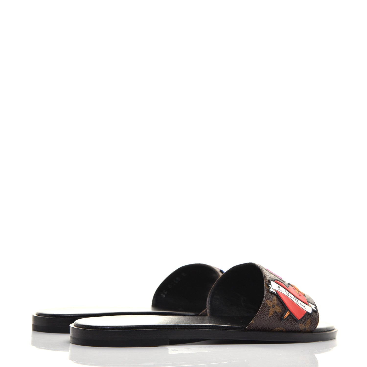 Louis Vuitton Patent Calfskin Monogram LV Black Heart Flat Mules 39 Cacao 4 of 9