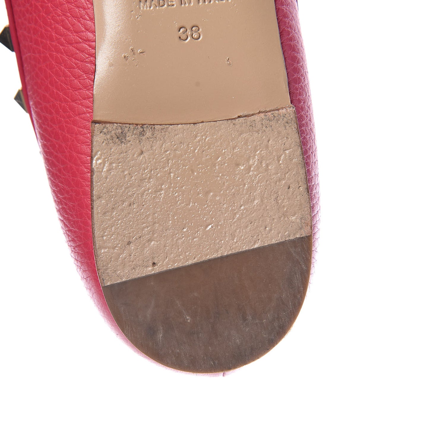Pebbled Calfskin Rockstud Ballerina Flats 38 Deep Fuxia