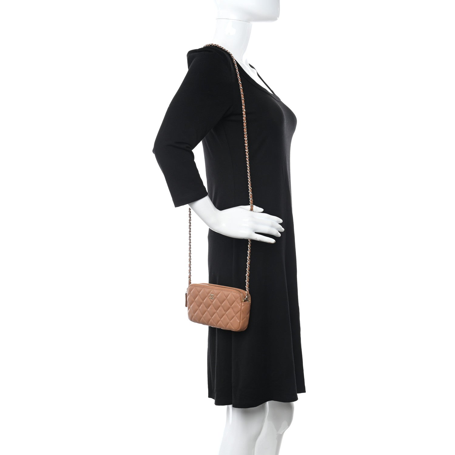 Chanel Lambskin Quilted Small Clutch With Chain Dark Beige 2 of 16