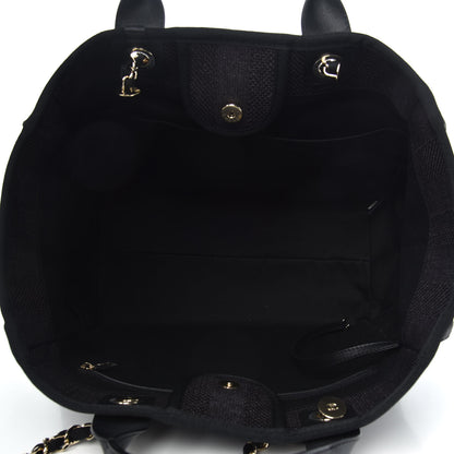 Chanel Mixed Fibers Calfskin Striped Medium Deauville Tote Black 5 of 9