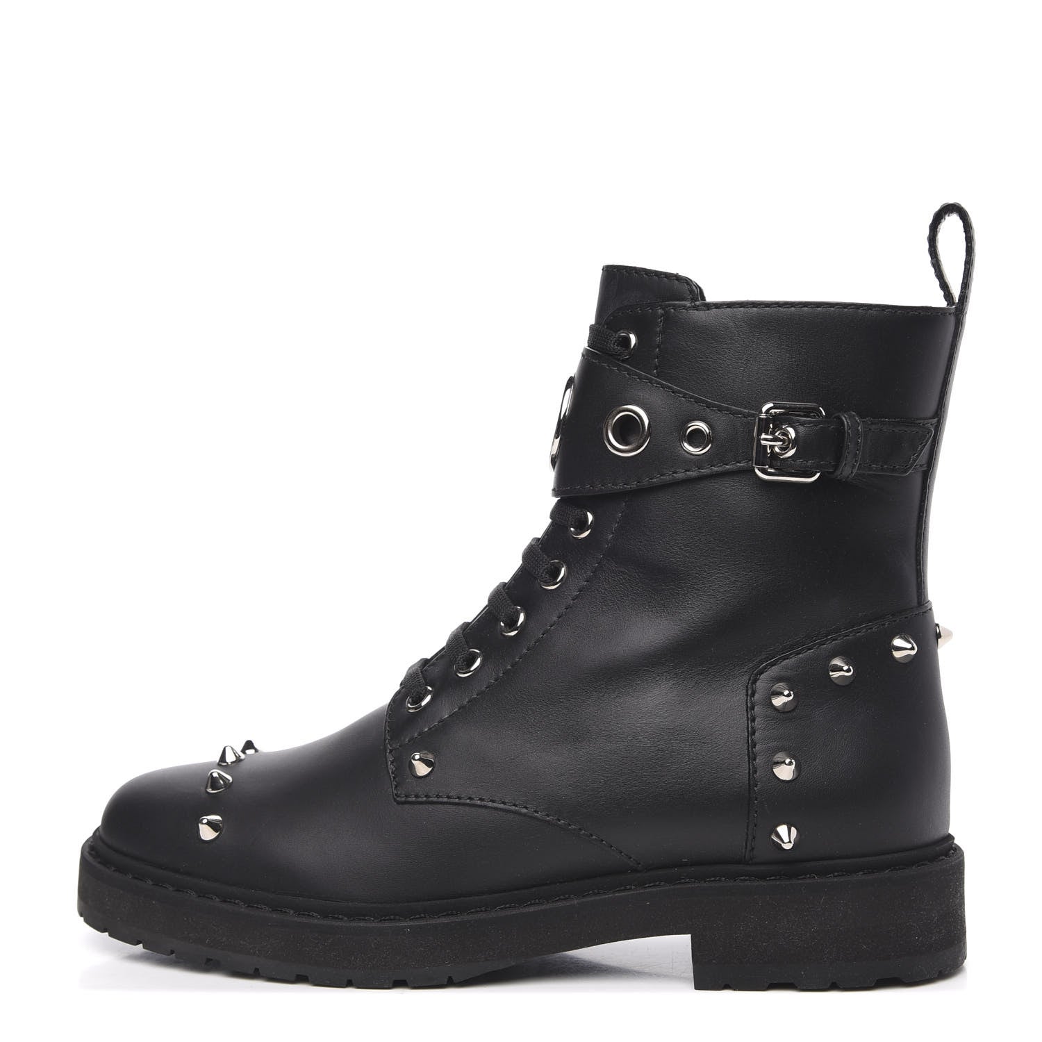 Fendi Vitello Studded FF Combat Boots 36 Black 1 of 6