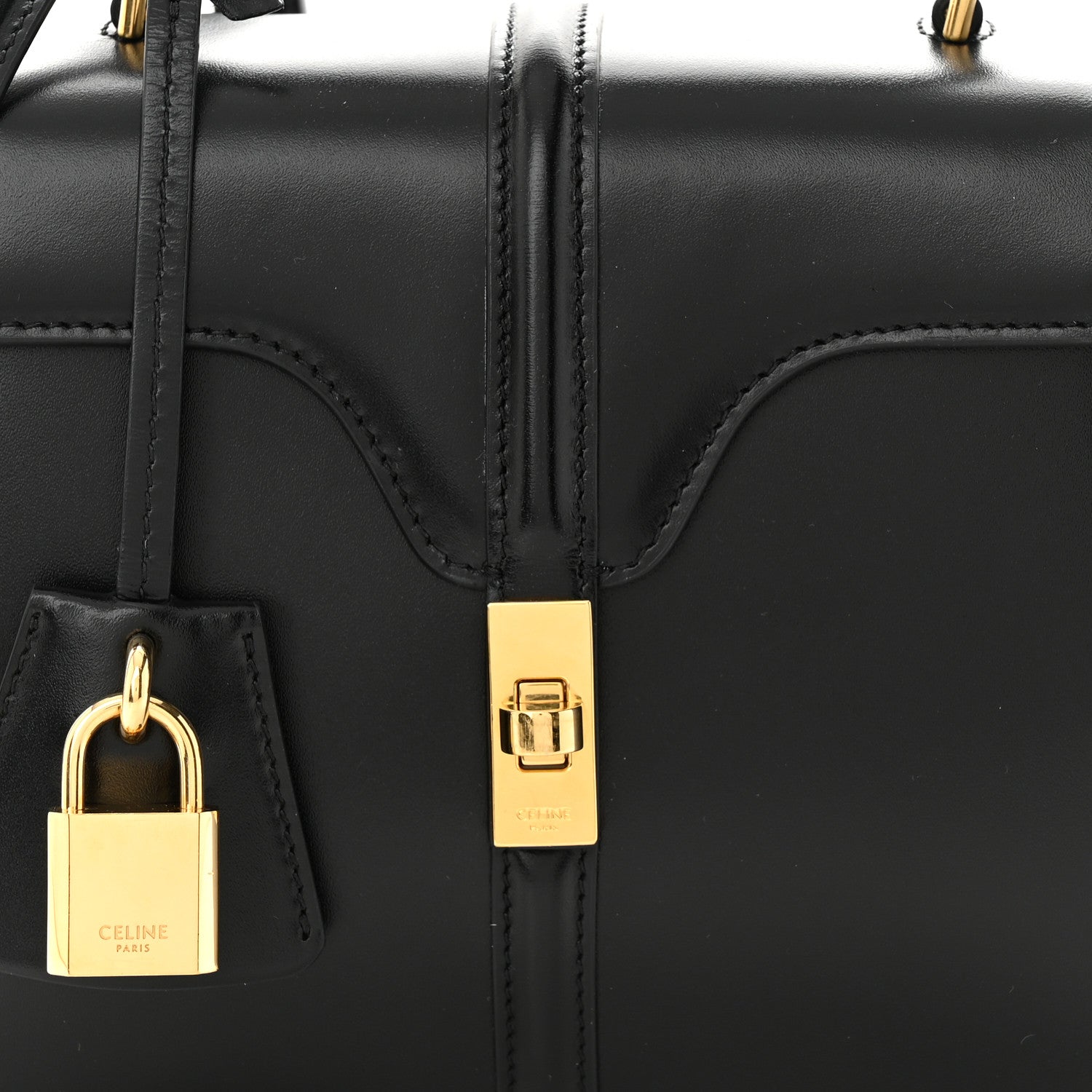 Celine Satinated Calfskin Mini 16 Top Handle Bag Black 9 of 11