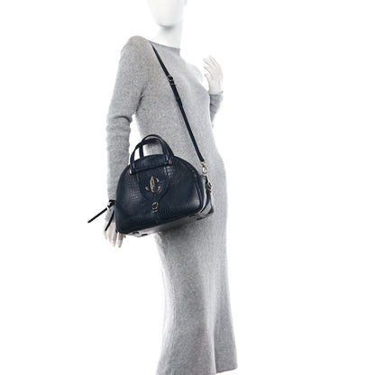 Jimmy Choo Calfskin Crocodile Embossed Small Varenne Bowling Bag Navy 2 of 9