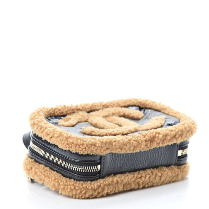Chanel Shiny Crumpled Sheepskin Shearling CC Mania Waist Bag Black Light Brown 4 of 10