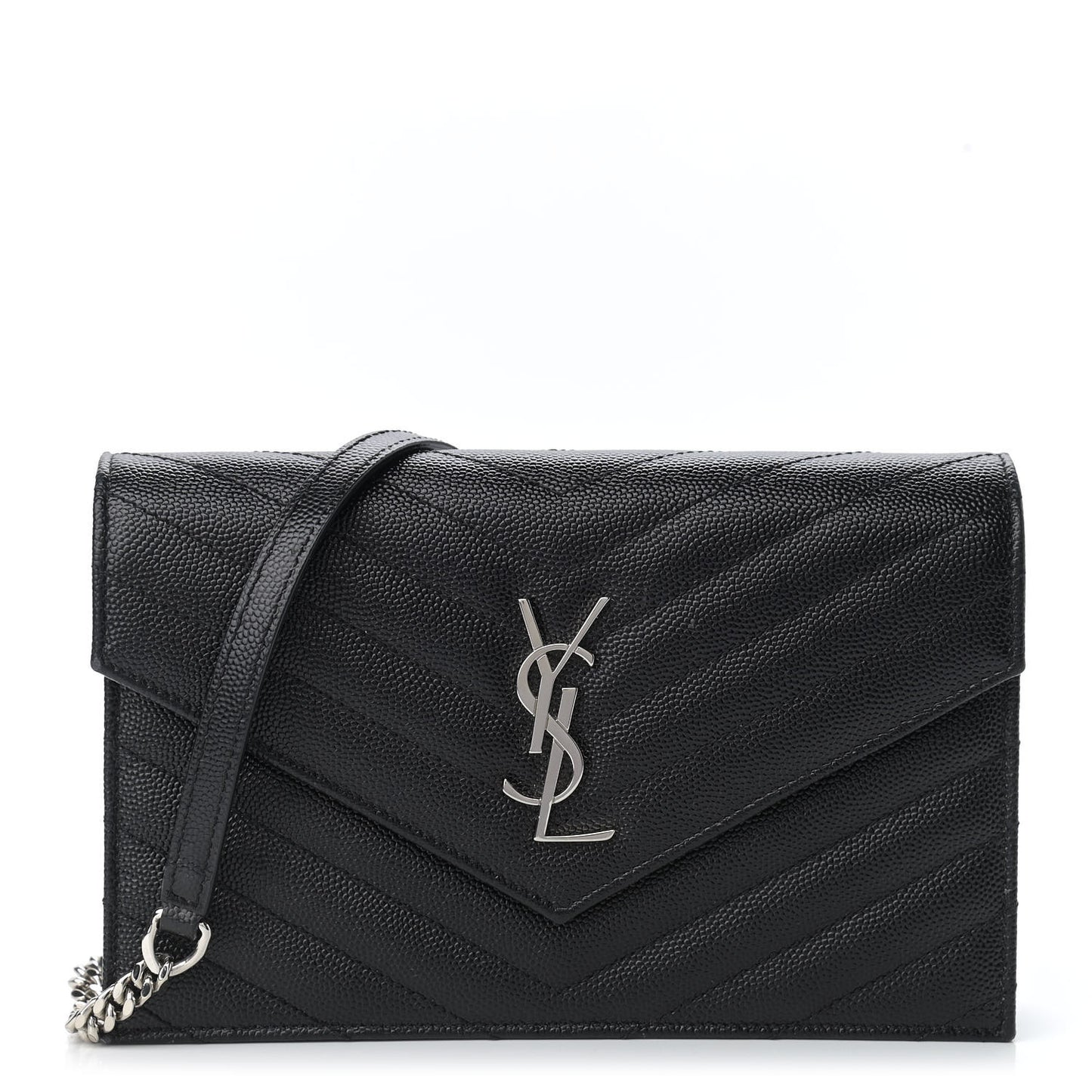 Grain De Poudre Matelasse Chevron Monogram Envelope Chain Wallet Black