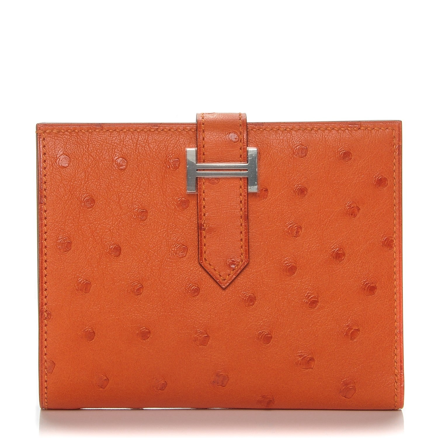 Hermes Ostrich Bearn Compact Wallet Orange 1 of 7