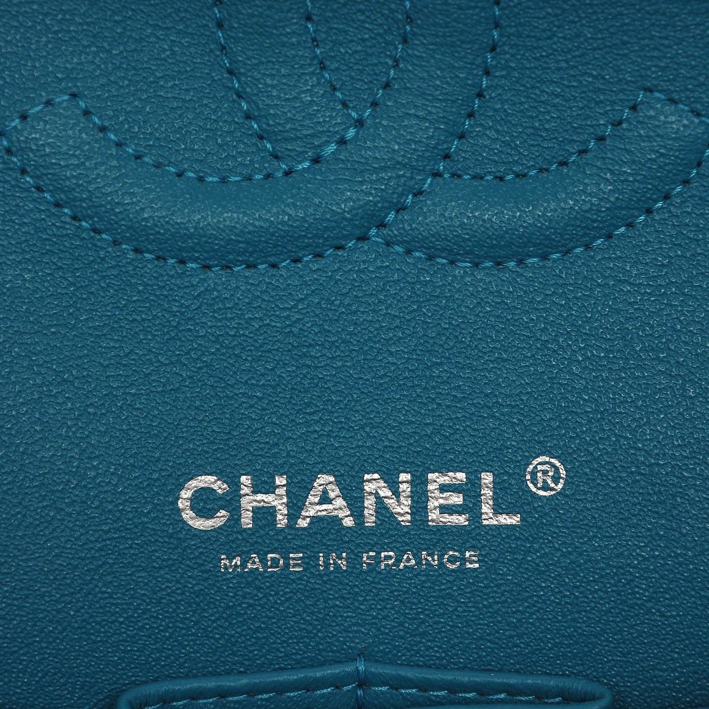 Patent Calfskin Quilted Medium Double Flap Turquoise