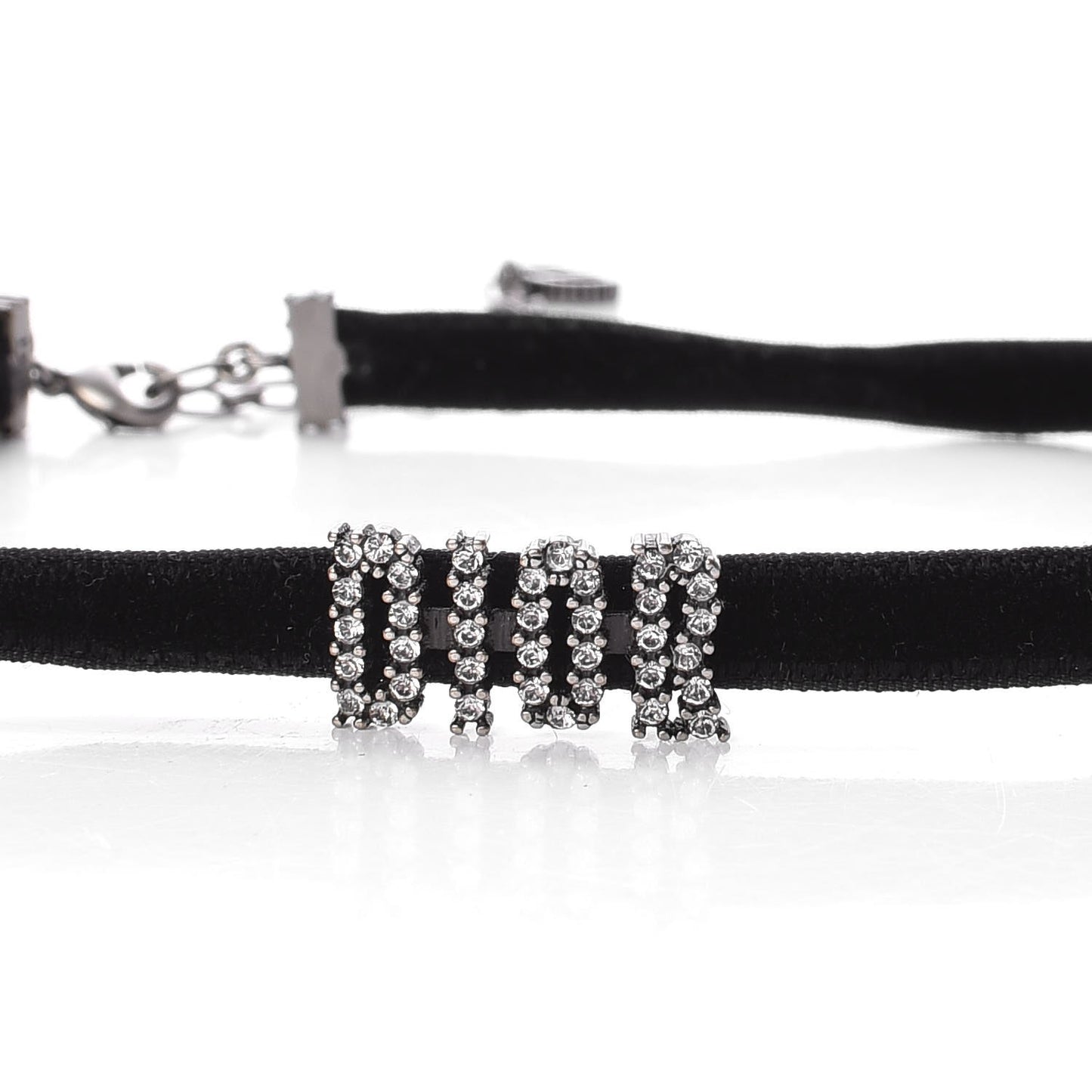 Velvet Crystal Dior Logo Choker Necklace Black White