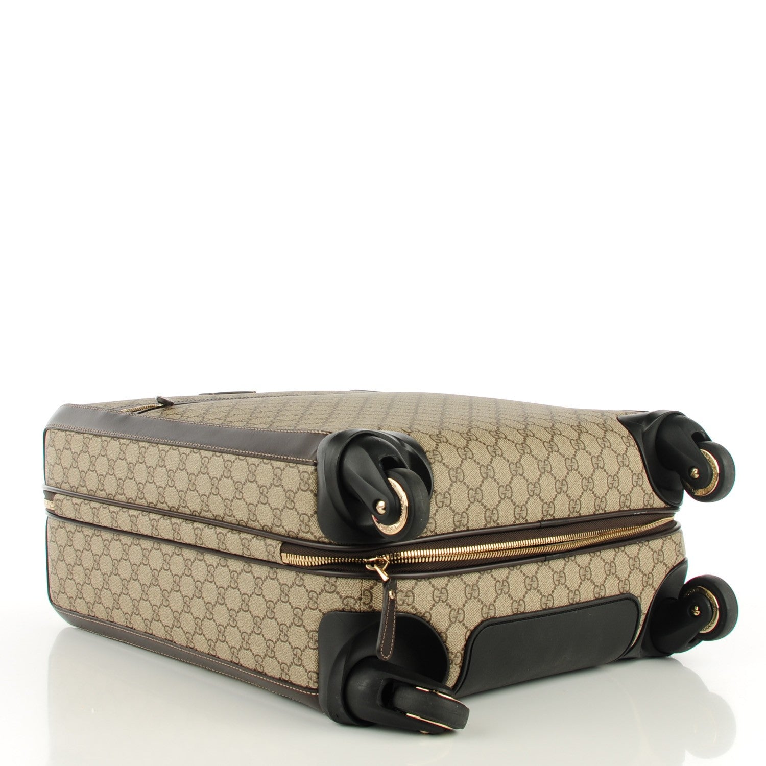 Gucci GG Supreme Monogram Selleria Calfskin Four Wheel Carry On Suitcase Beige Ebony Cocoa 5 of 10