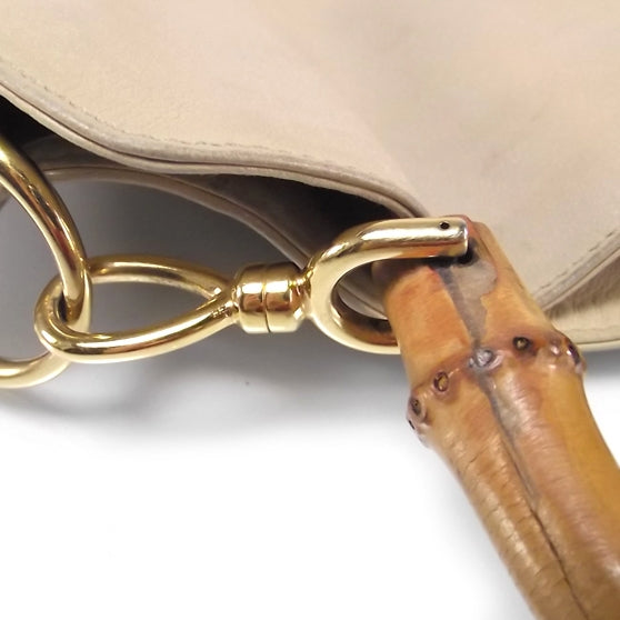 Leather Bamboo Top Handle Tote Beige