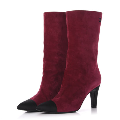 Chanel Suede Calfskin Satin Gabrielle Cap Toe Short Boots 40 Burgundy Black 3 of 10