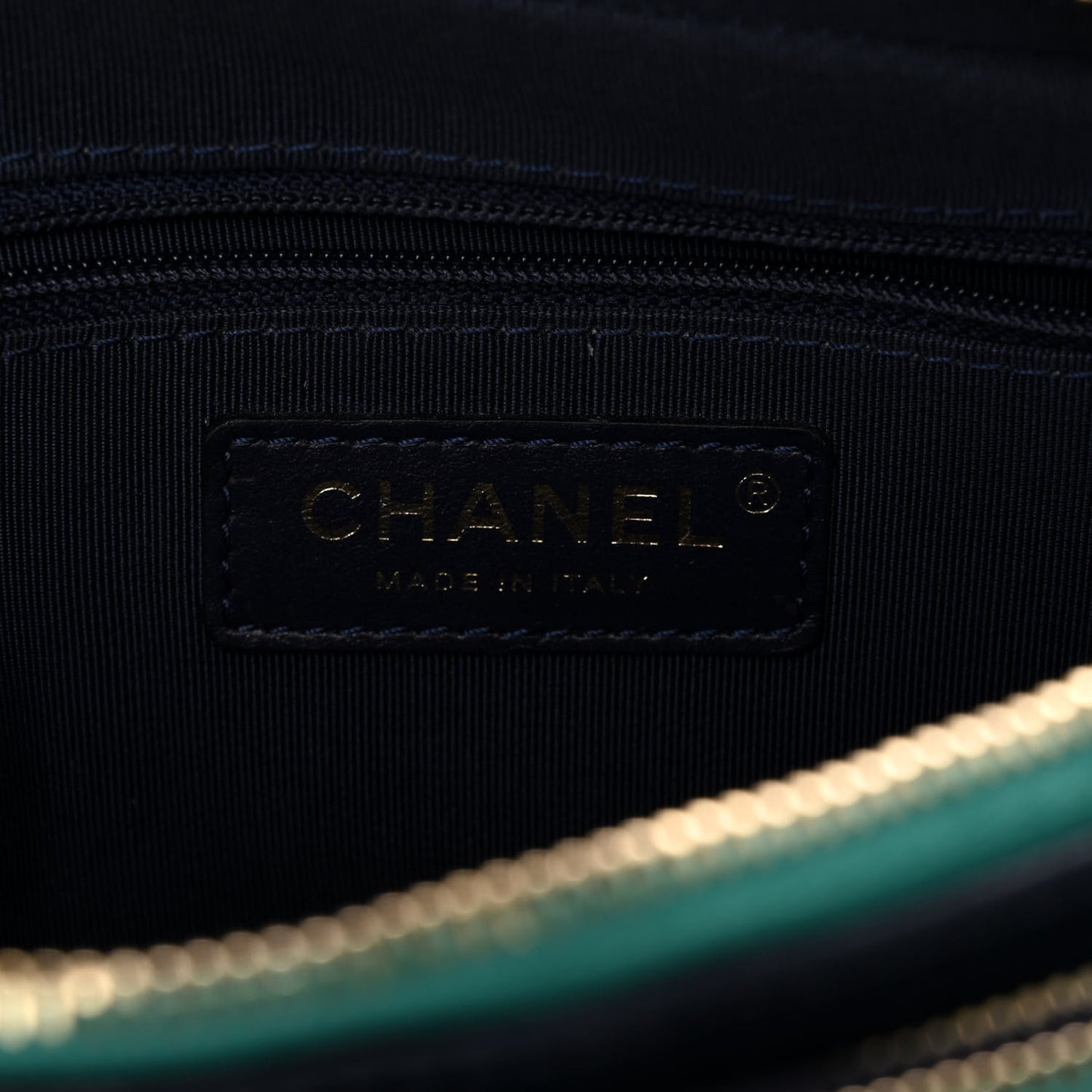 Goatskin Quilted Tri-Color In & Out Waist Bag Navy Turquoise Pink