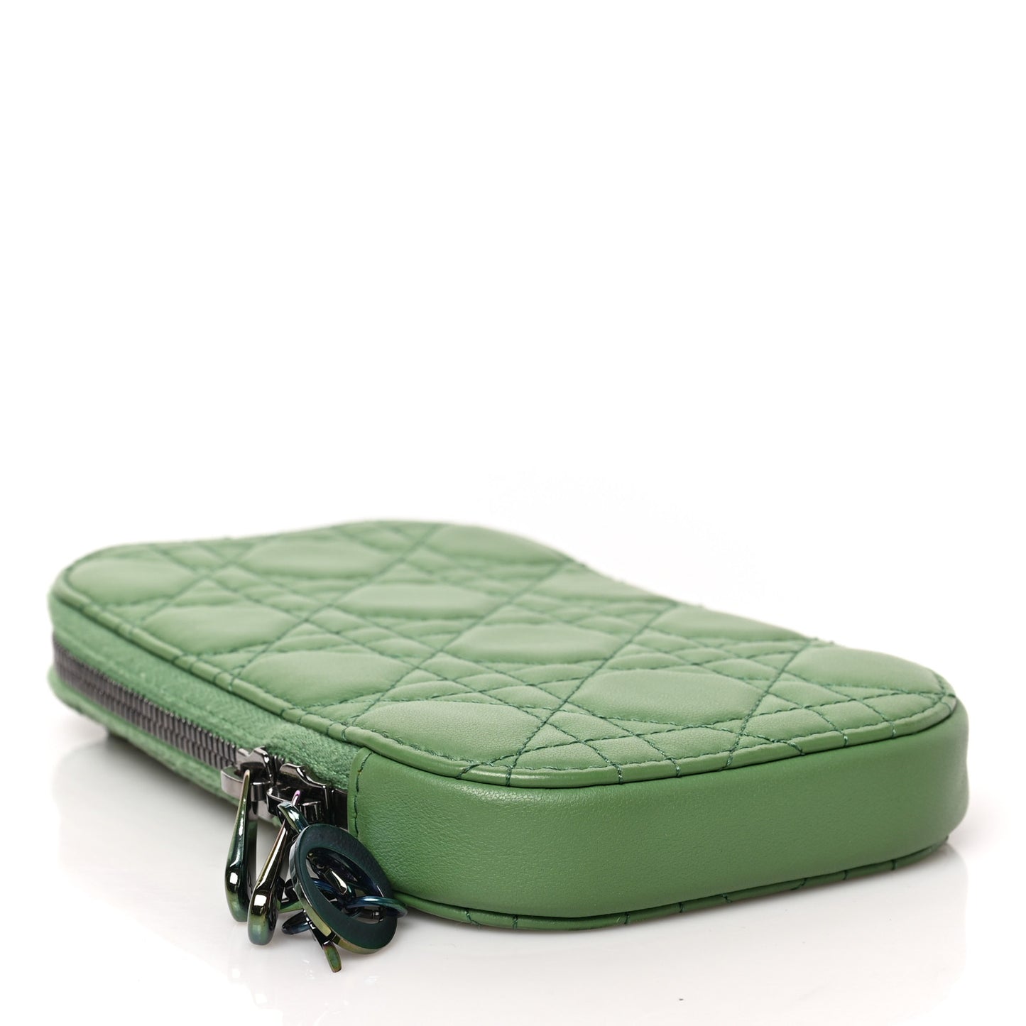Lambskin Cannage Lady Dior Phone Holder Green