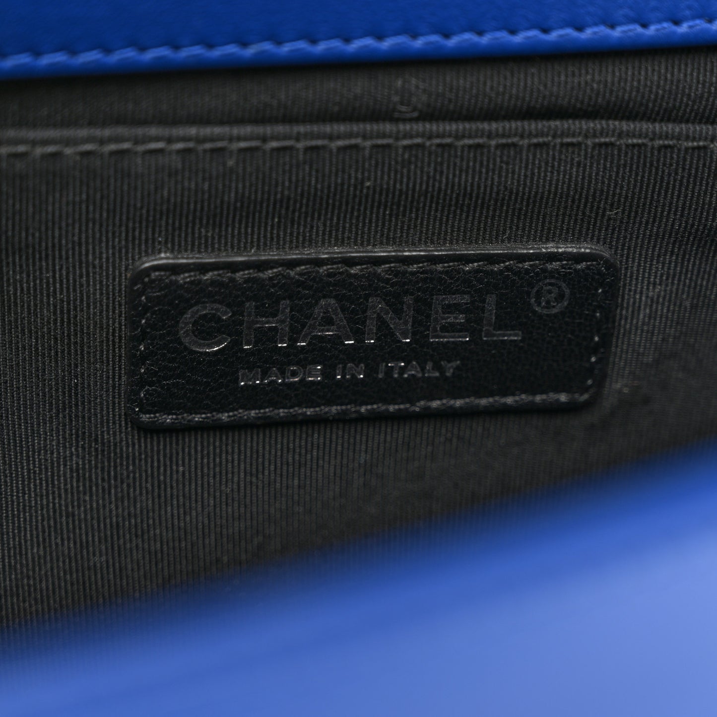 Patent Calfskin Quilted Medium Plexiglass Boy Flap Blue