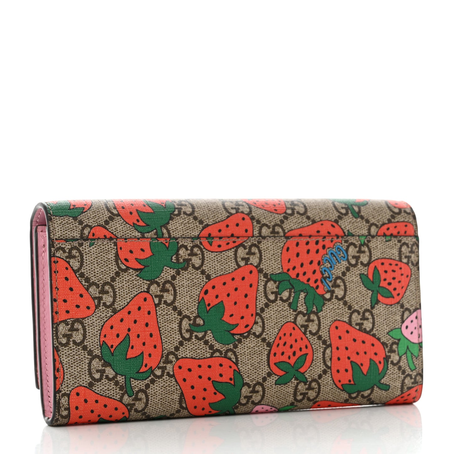 GG Supreme Monogram Strawberry Flap Wallet Light Pink