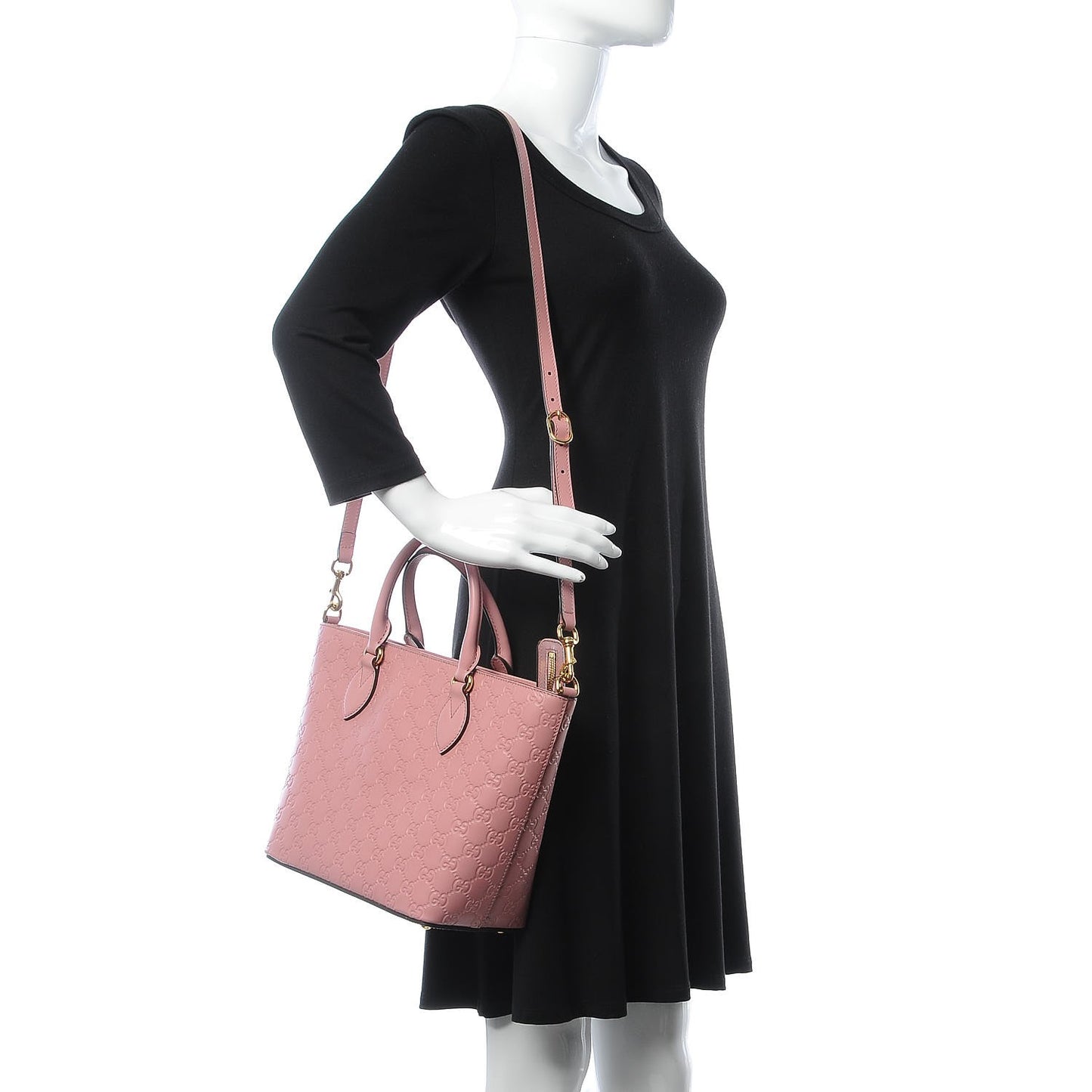 Guccissima Signature Small Zippered Bucket Tote Rose Baby Candy