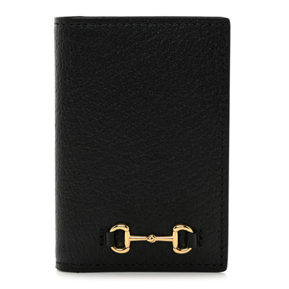 Gucci Textured Dollar Calfskin Horsebit Card Holder Black 1 of 8