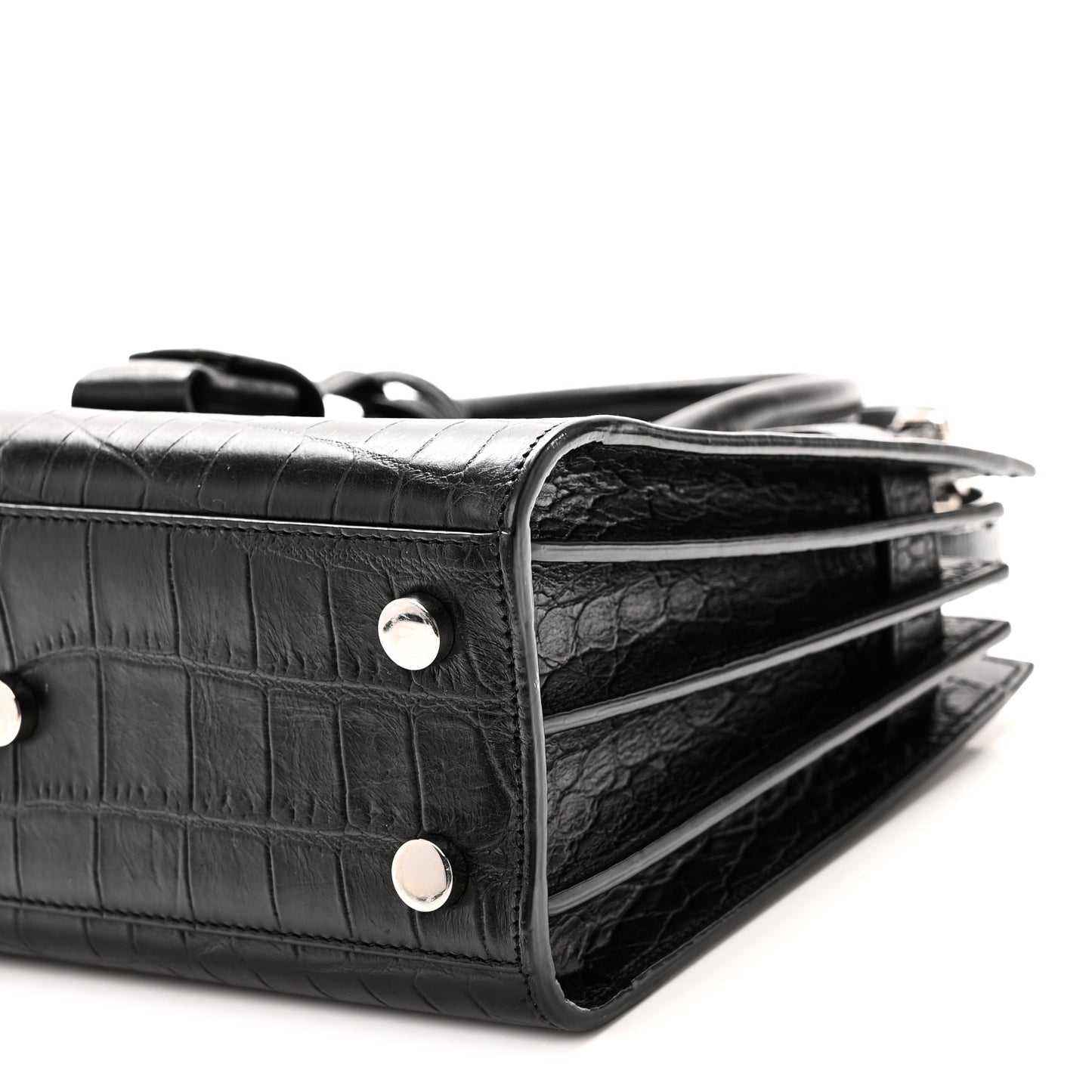Calfskin Crocodile Embossed Nano Sac De Jour Black