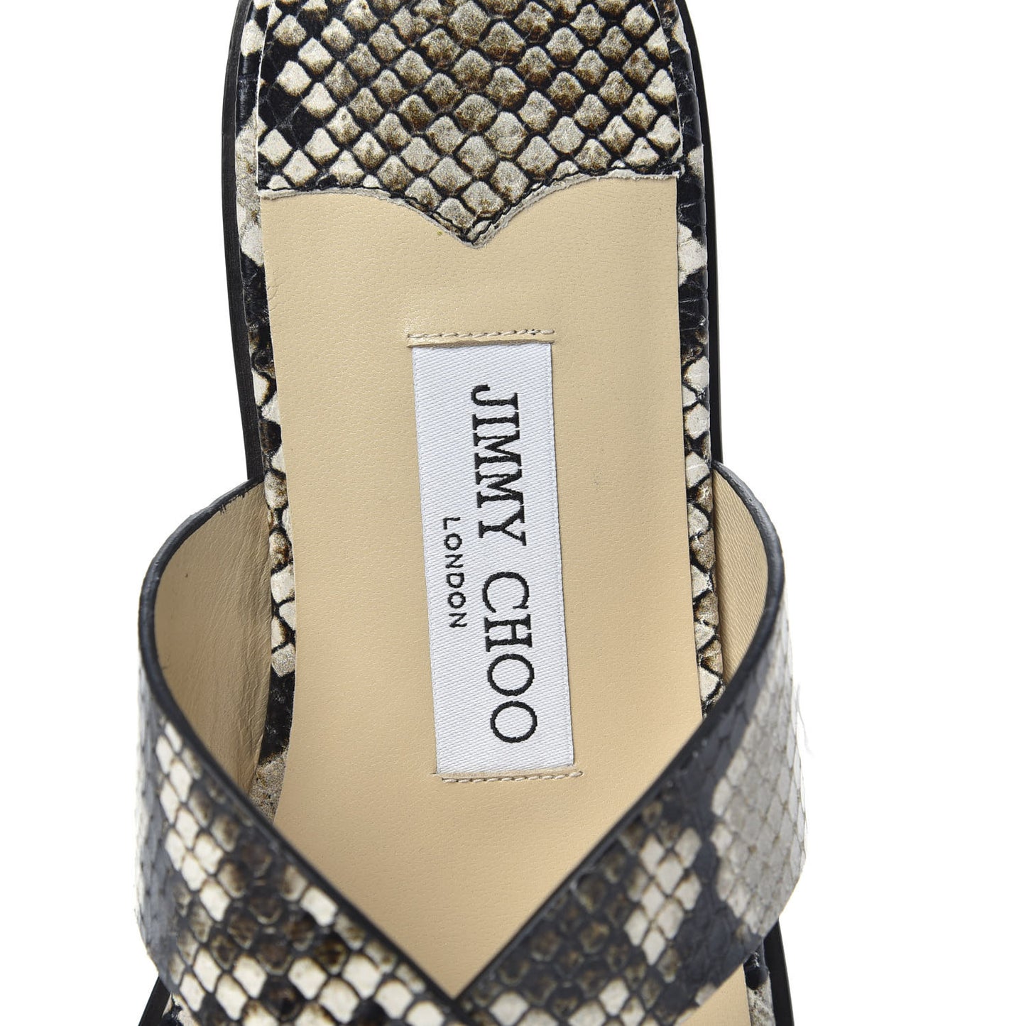 Calfskin Snake Print Atia Flat Sandals 38 Natural